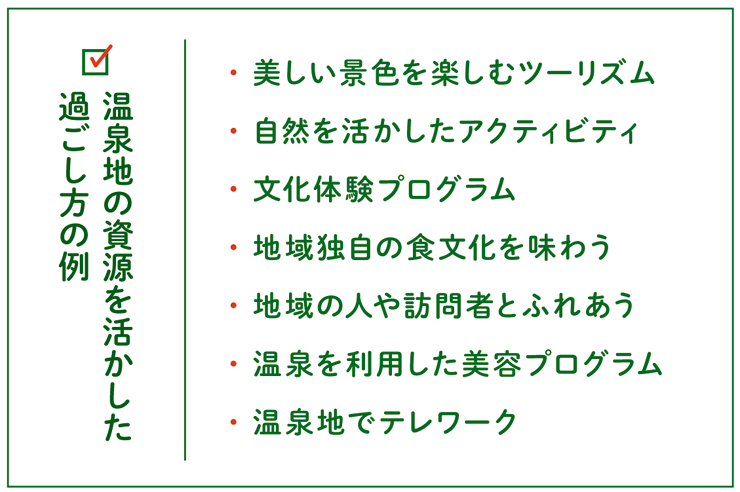 温泉地の資源を活かした過ごし方の例