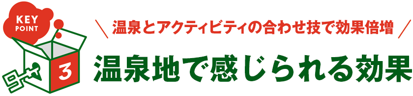 KEY POINT 3 - 温泉とアクティビティの合わせ技で効果倍増 温泉地で感じられる効果