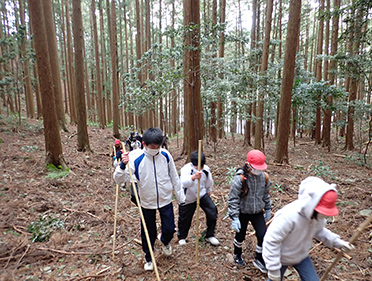 上りが急なため、杖をもって登りました。