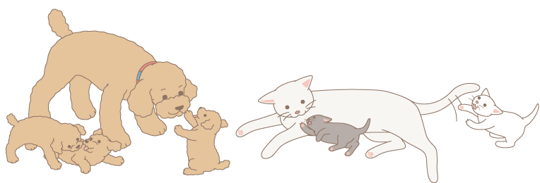 犬と猫の親子のイラスト