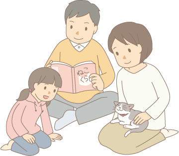 猫を飼い始める家族のイラスト