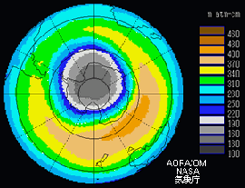 気象庁観測による2005年10月平均値オゾン全量分布図