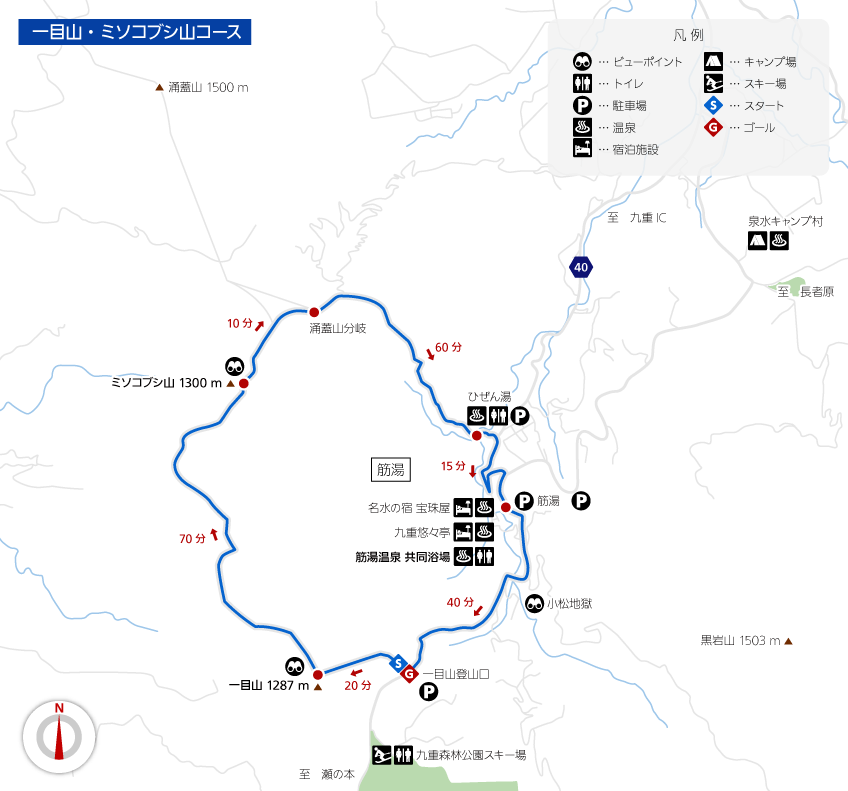 地図: 一目山・ミソコブシ山コース
