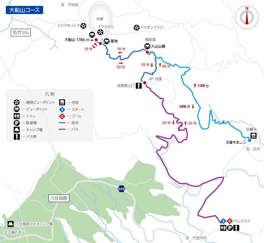 地図: 大船山コース