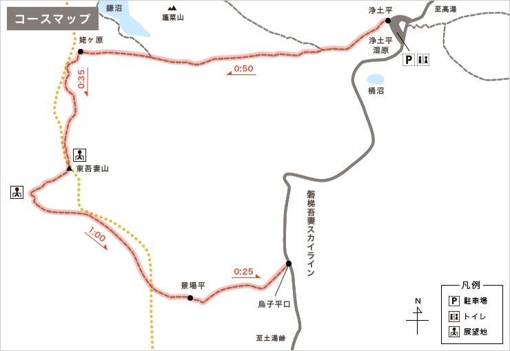 地図: 東吾妻山トレッキング