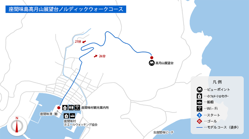地図: 座間味島高月山展望台ノルディックウォークコース
