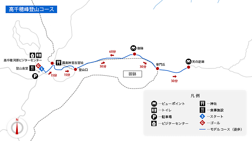 地図: 高千穂峰登山コース