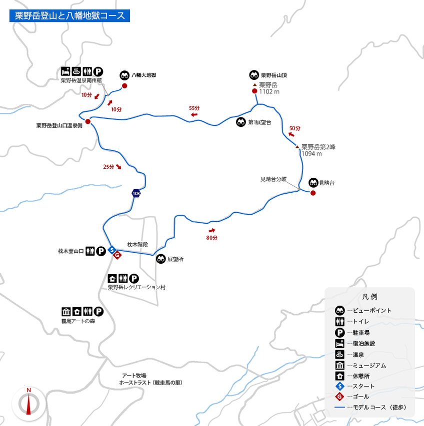 地図: 栗野岳登山と八幡大地獄コース