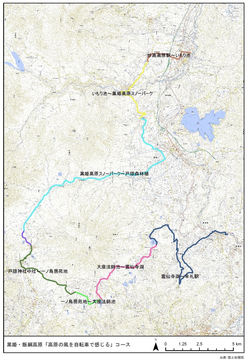 地図: 黒姫・飯綱高原「高原の風を自転車で感じる」コース