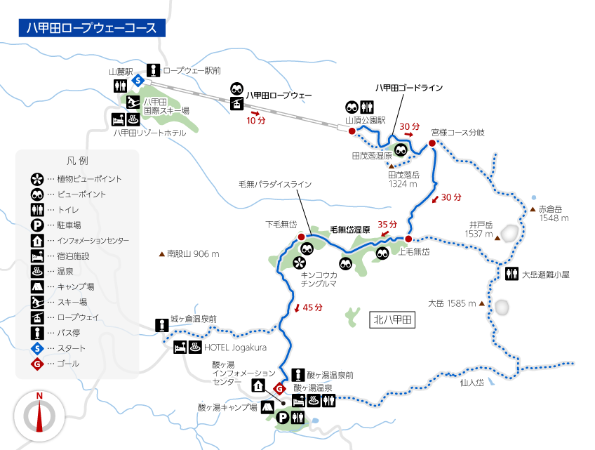 地図: 毛無岱湿原コース