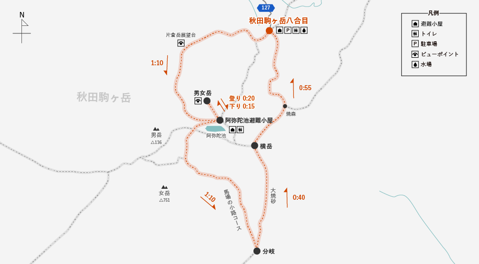 地図: 秋田駒ヶ岳トレッキングコース