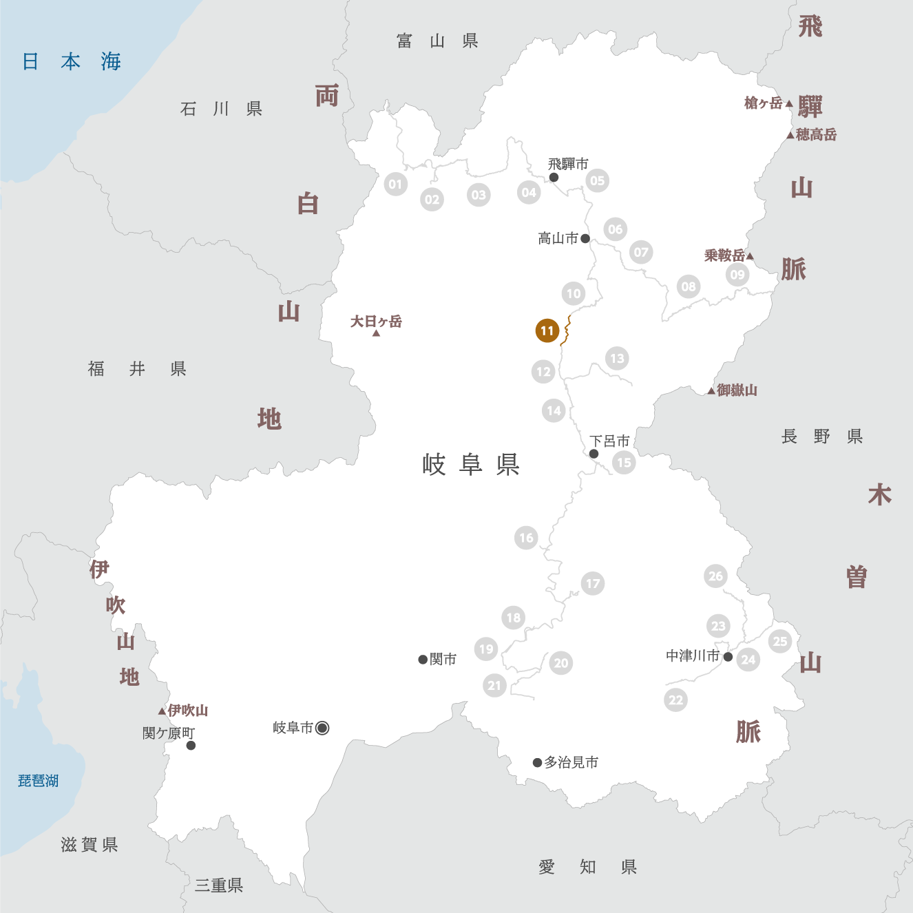 岐阜県の地図