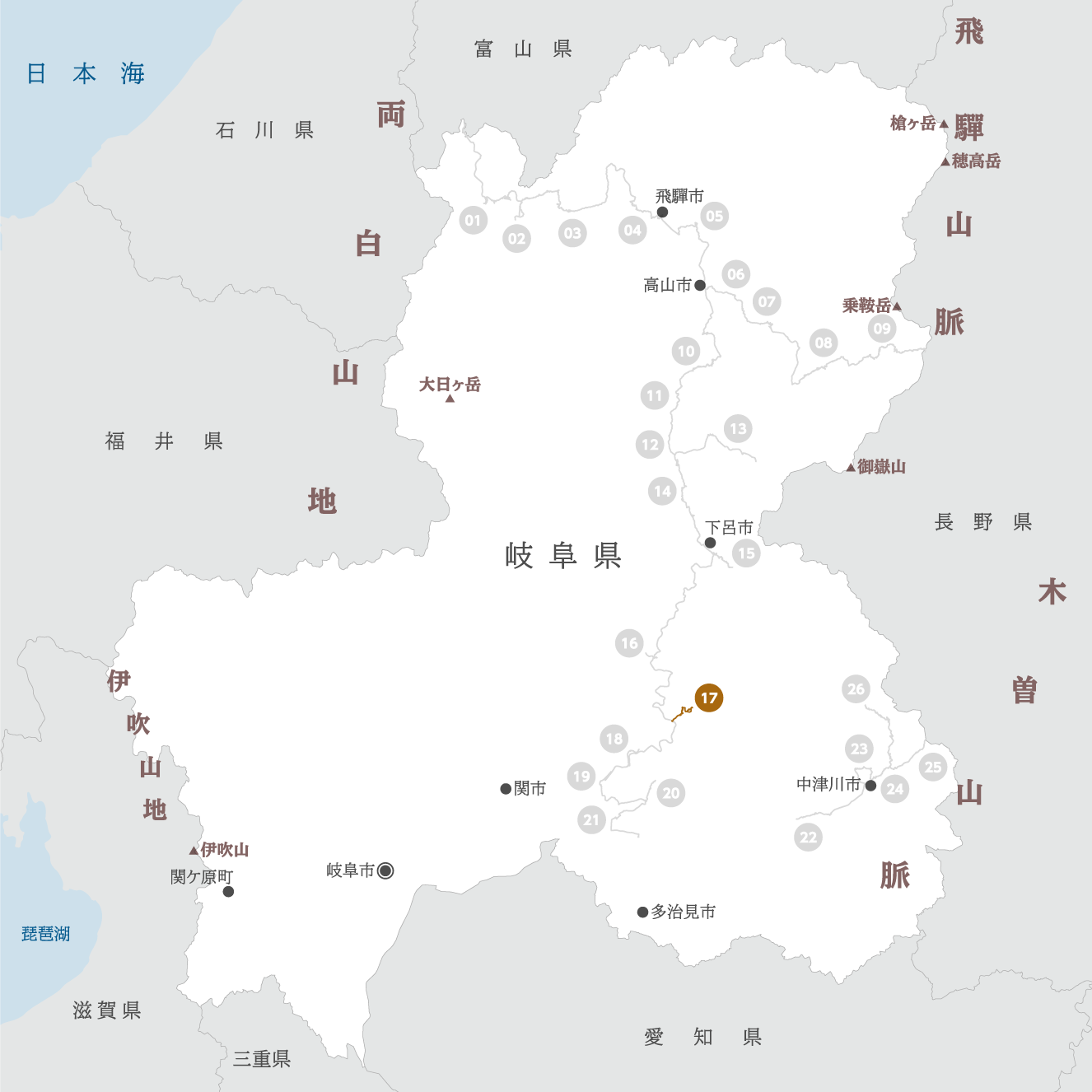 岐阜県の地図