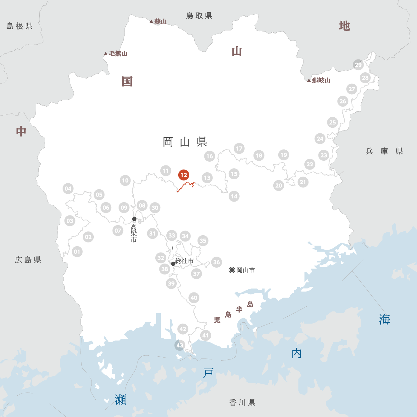 岡山県の地図