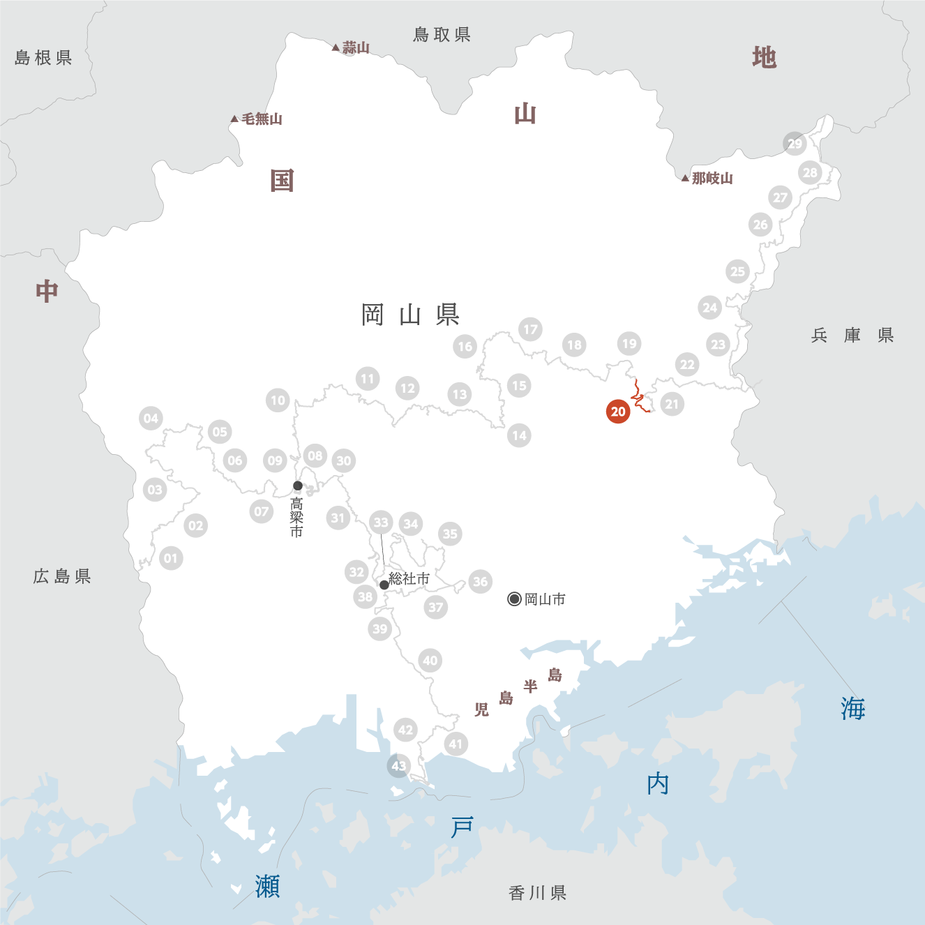 岡山県の地図