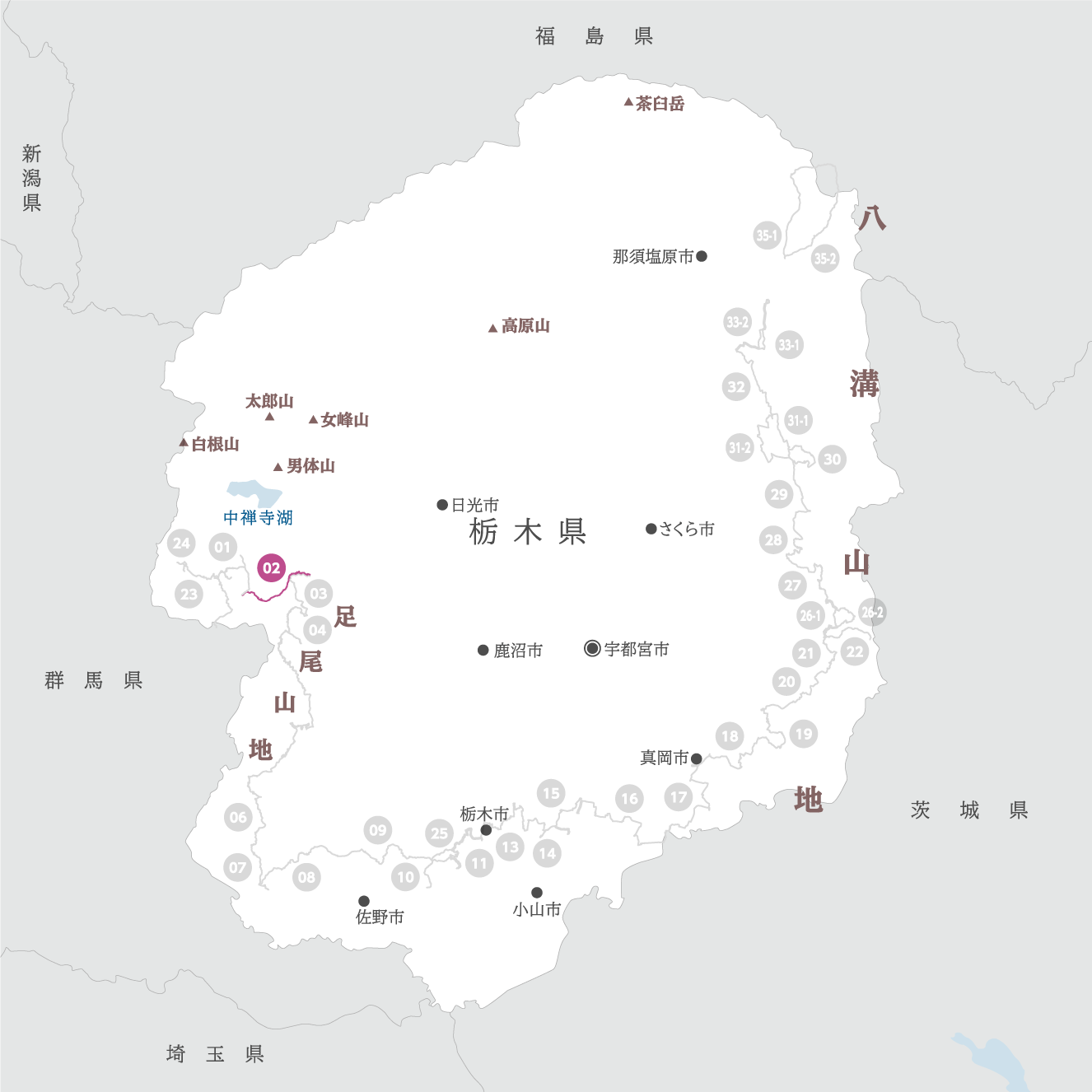 栃木県の地図