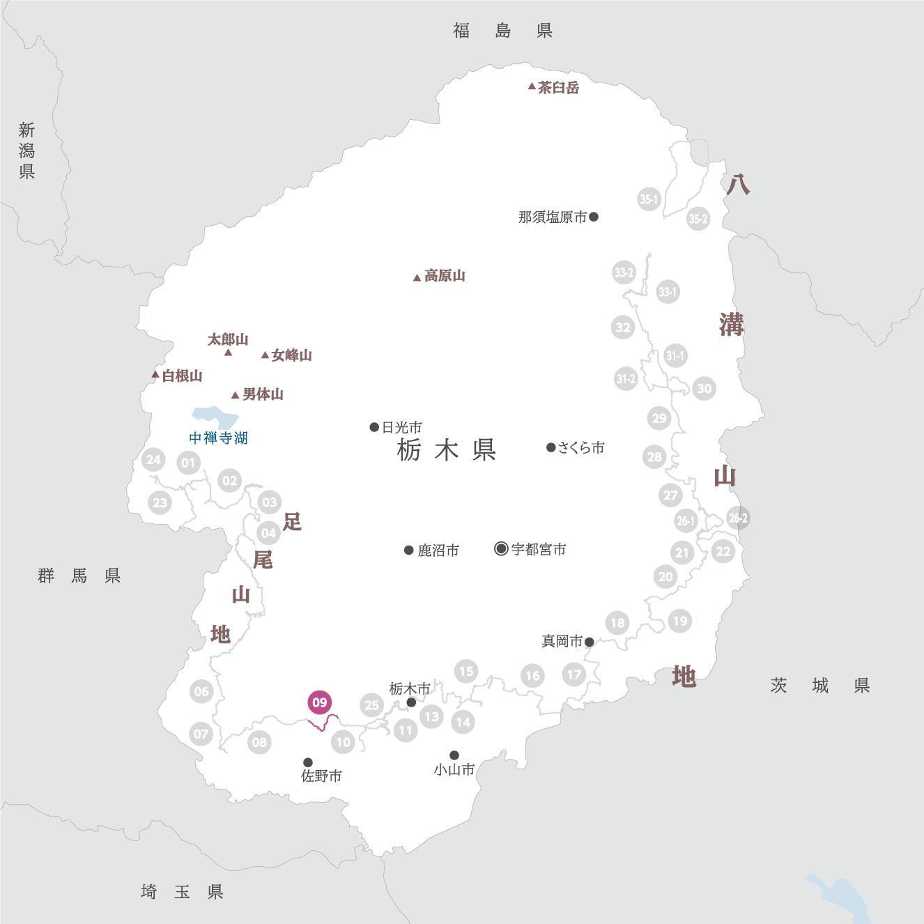 栃木県の地図