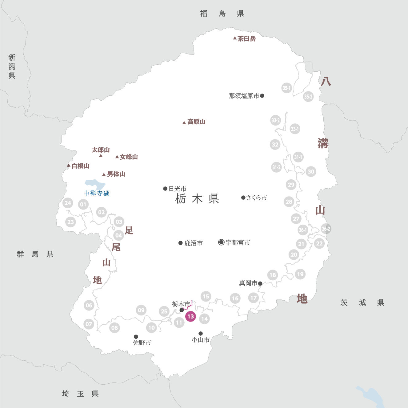 栃木県の地図