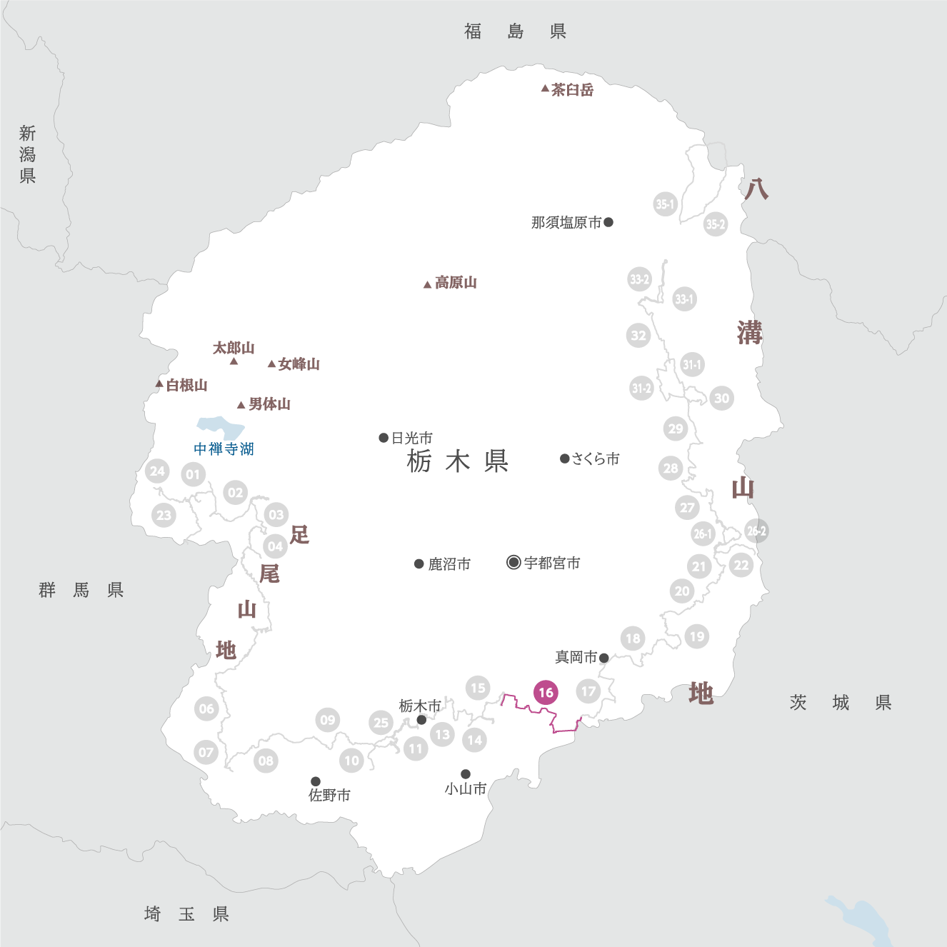 栃木県の地図