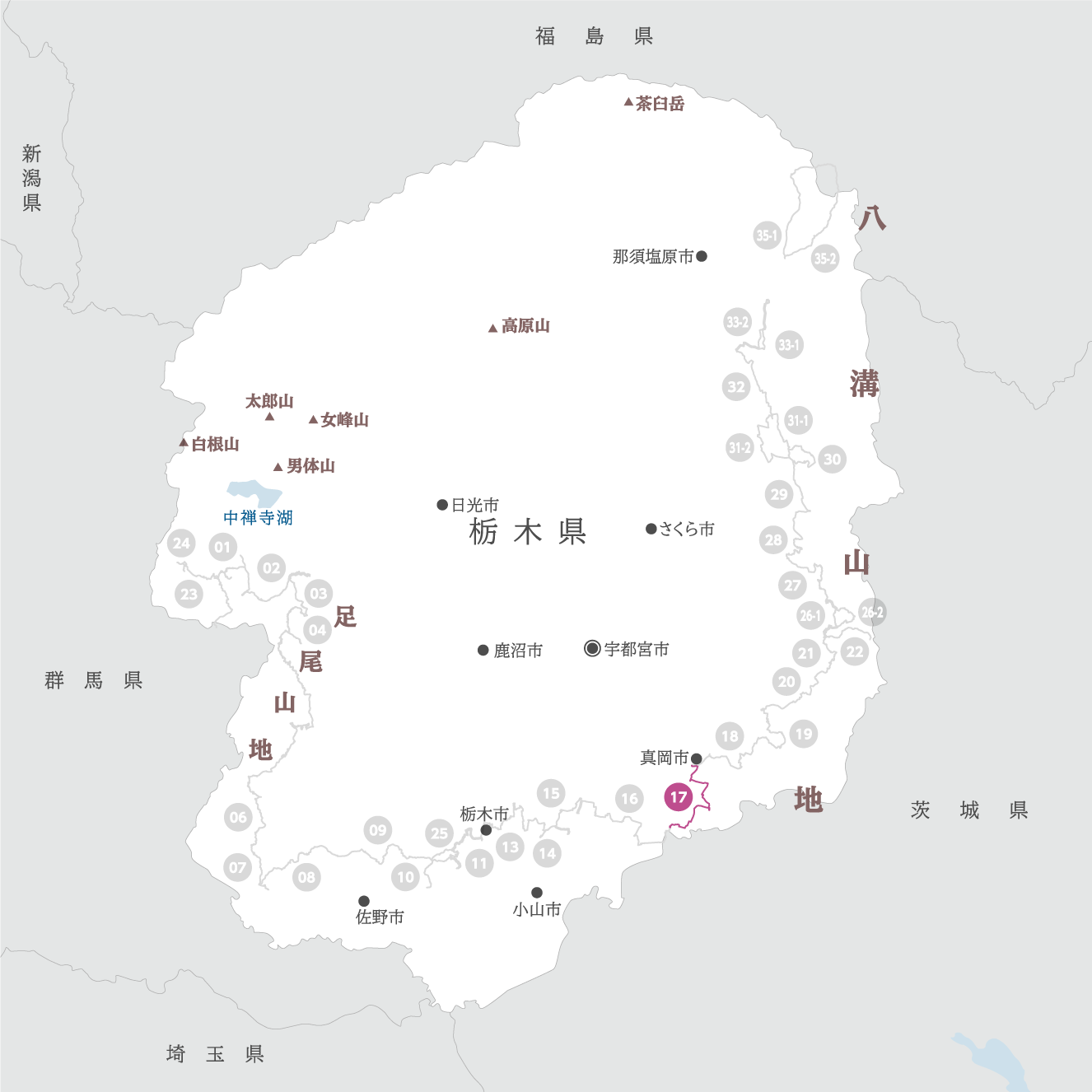 栃木県の地図