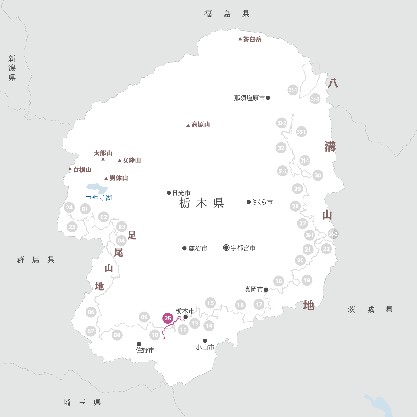 栃木県の地図