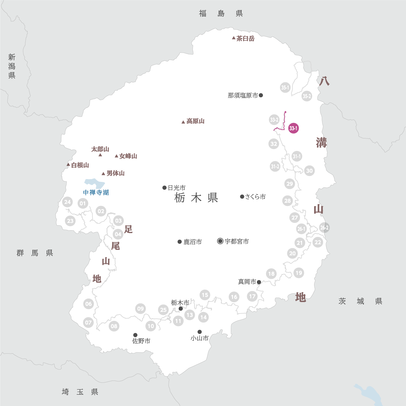 栃木県の地図