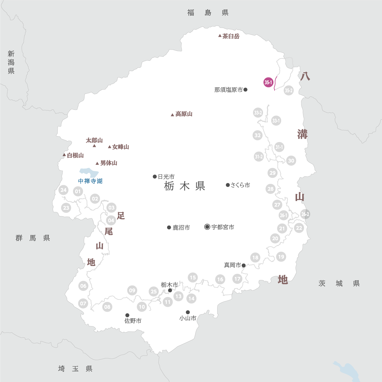 栃木県の地図