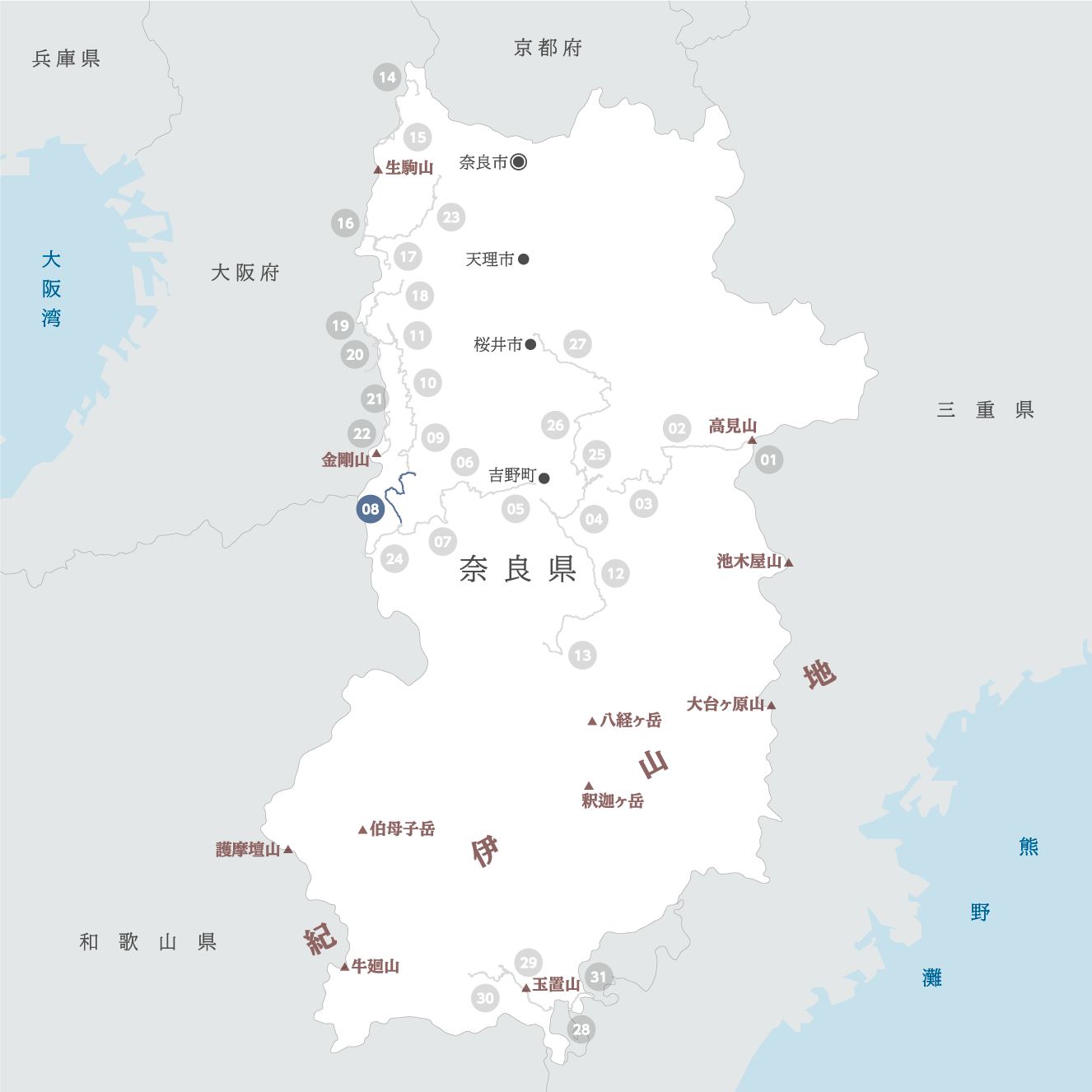 奈良県の地図