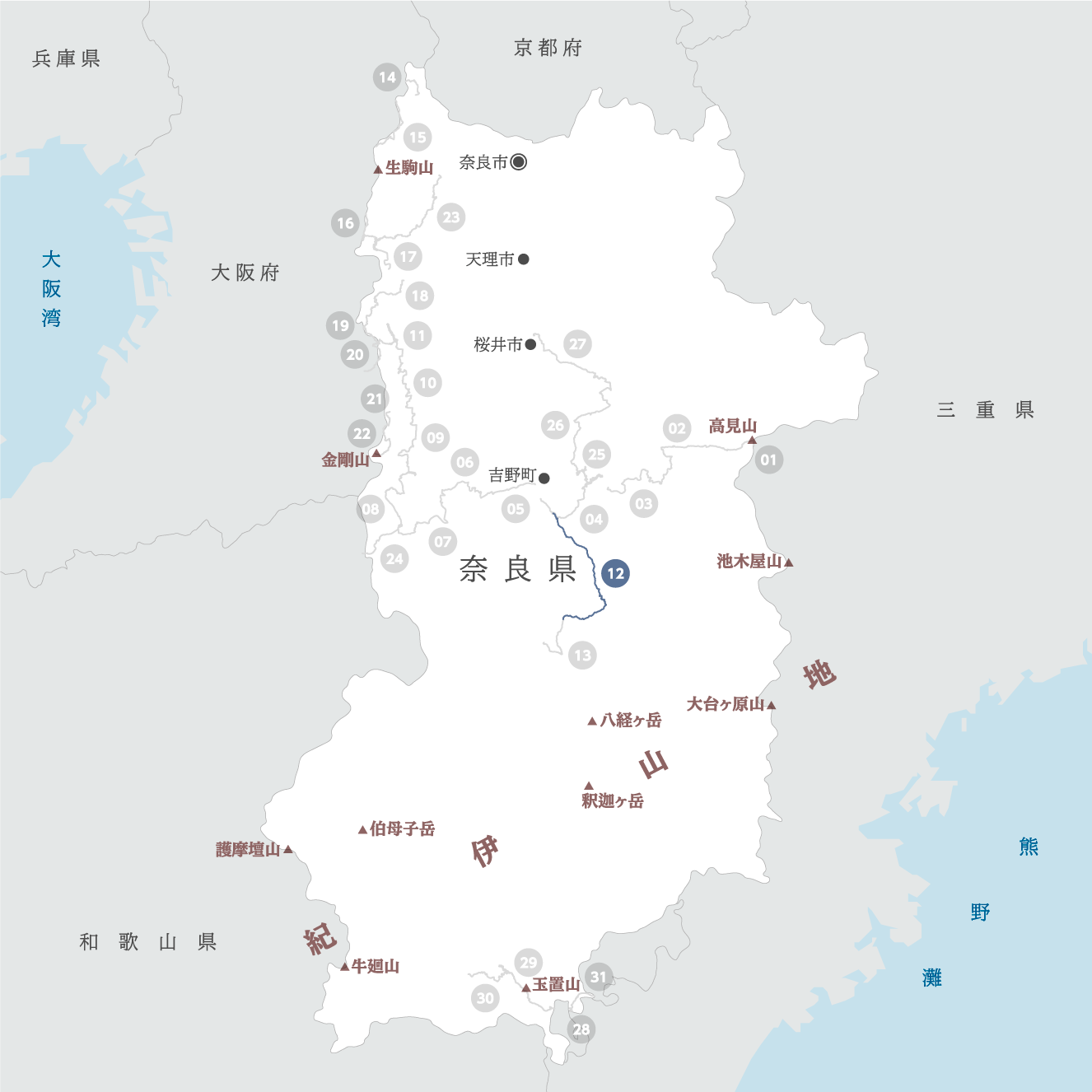 奈良県の地図