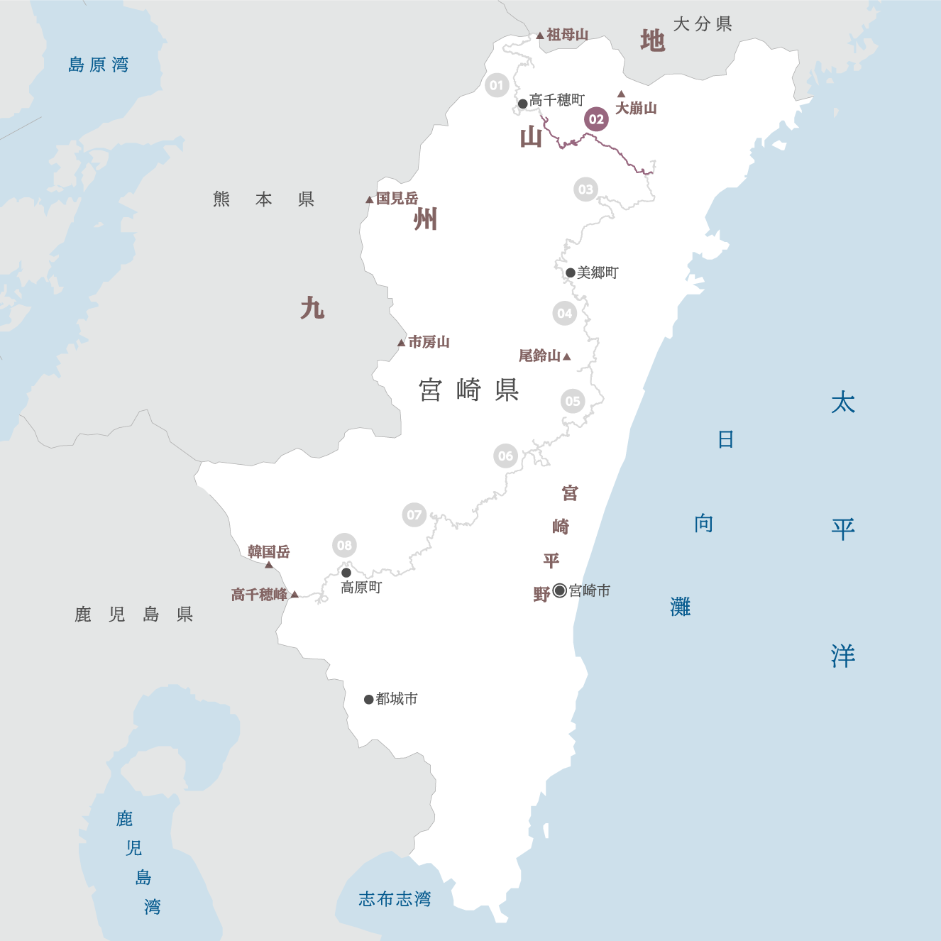 宮崎県の地図