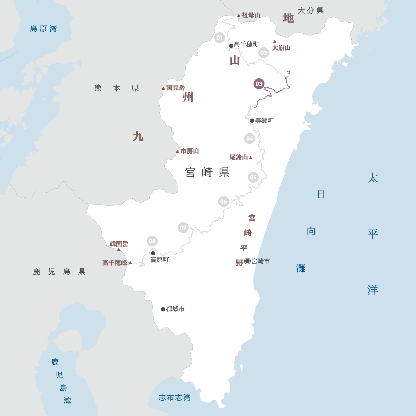 宮崎県の地図