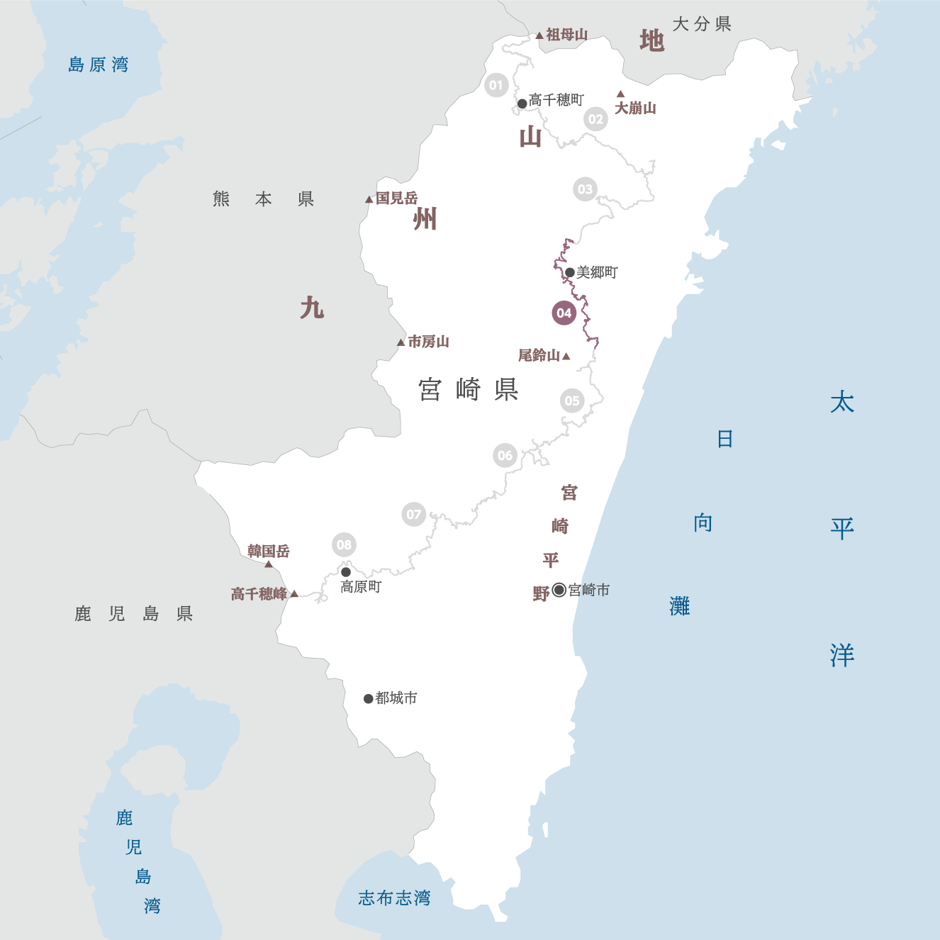 宮崎県の地図