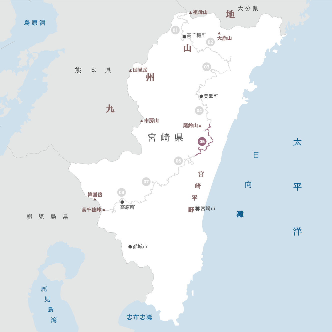 宮崎県の地図