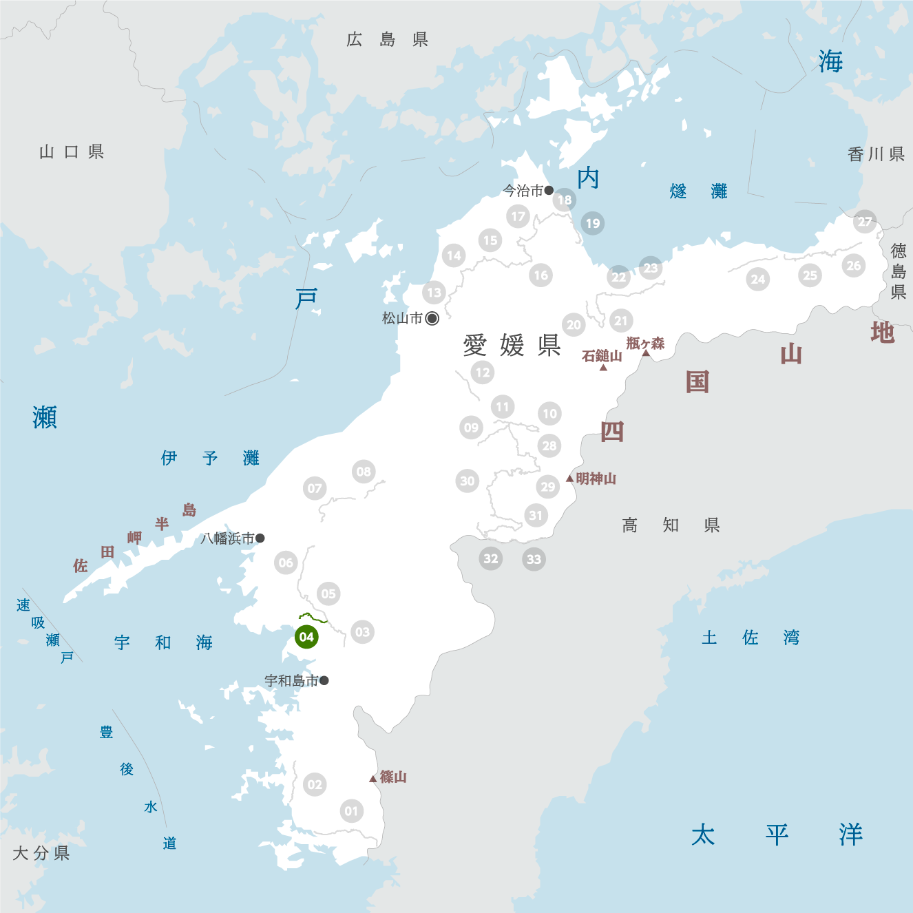 愛媛県の地図