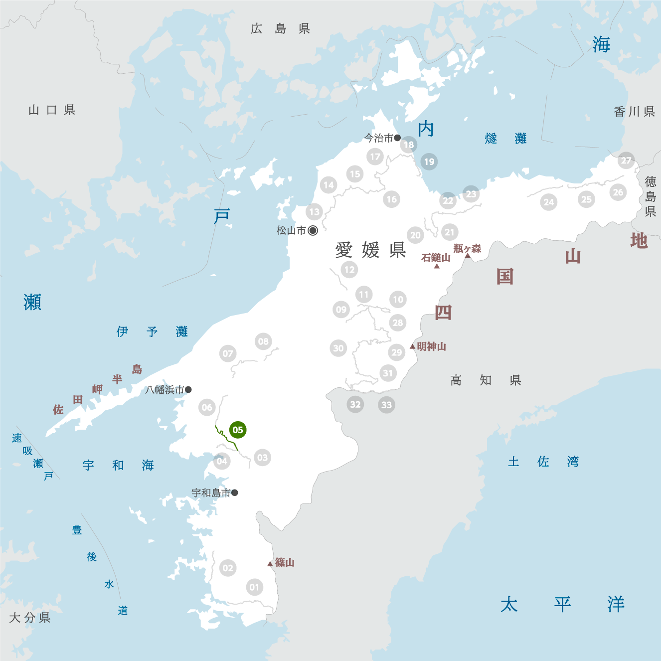 愛媛県の地図