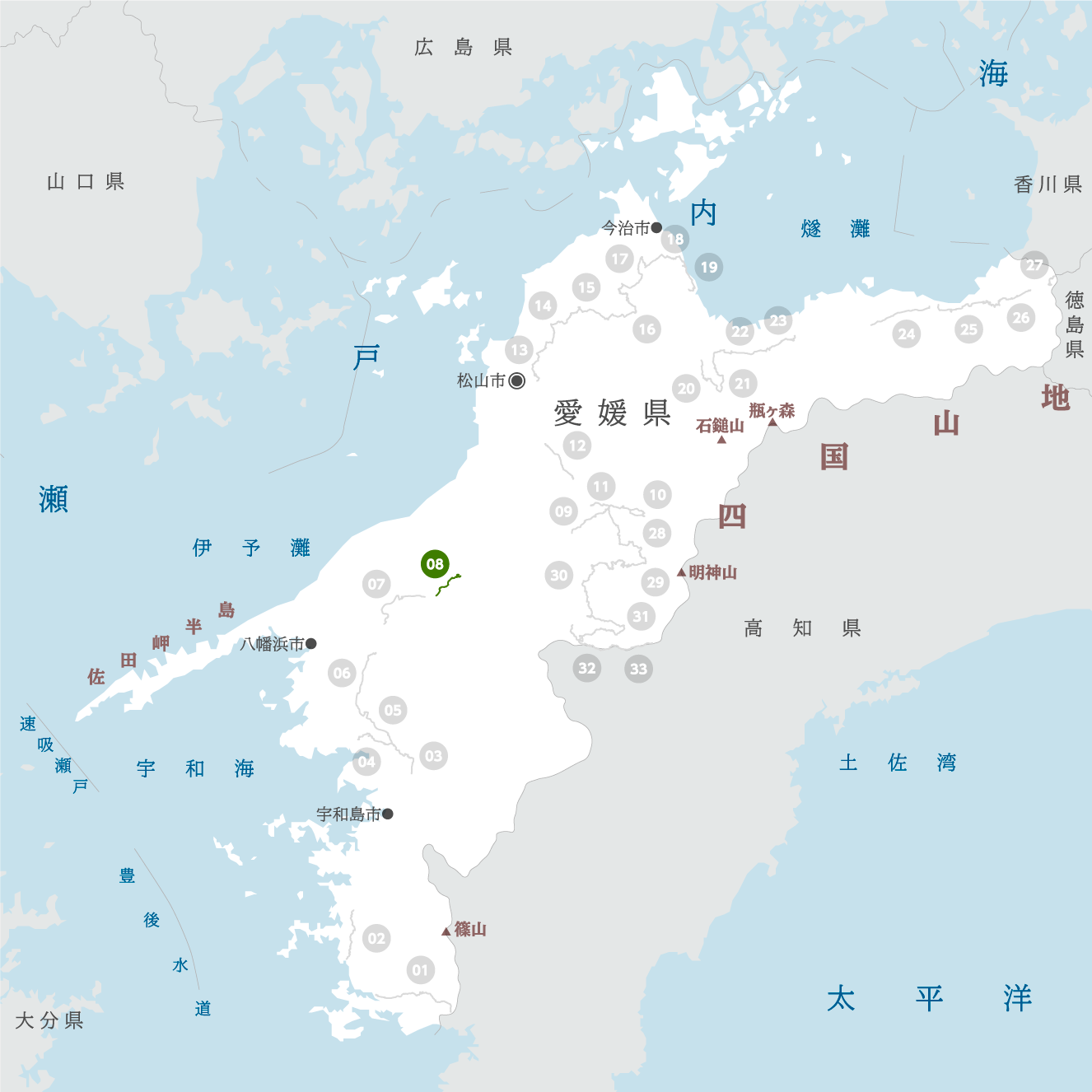 愛媛県の地図