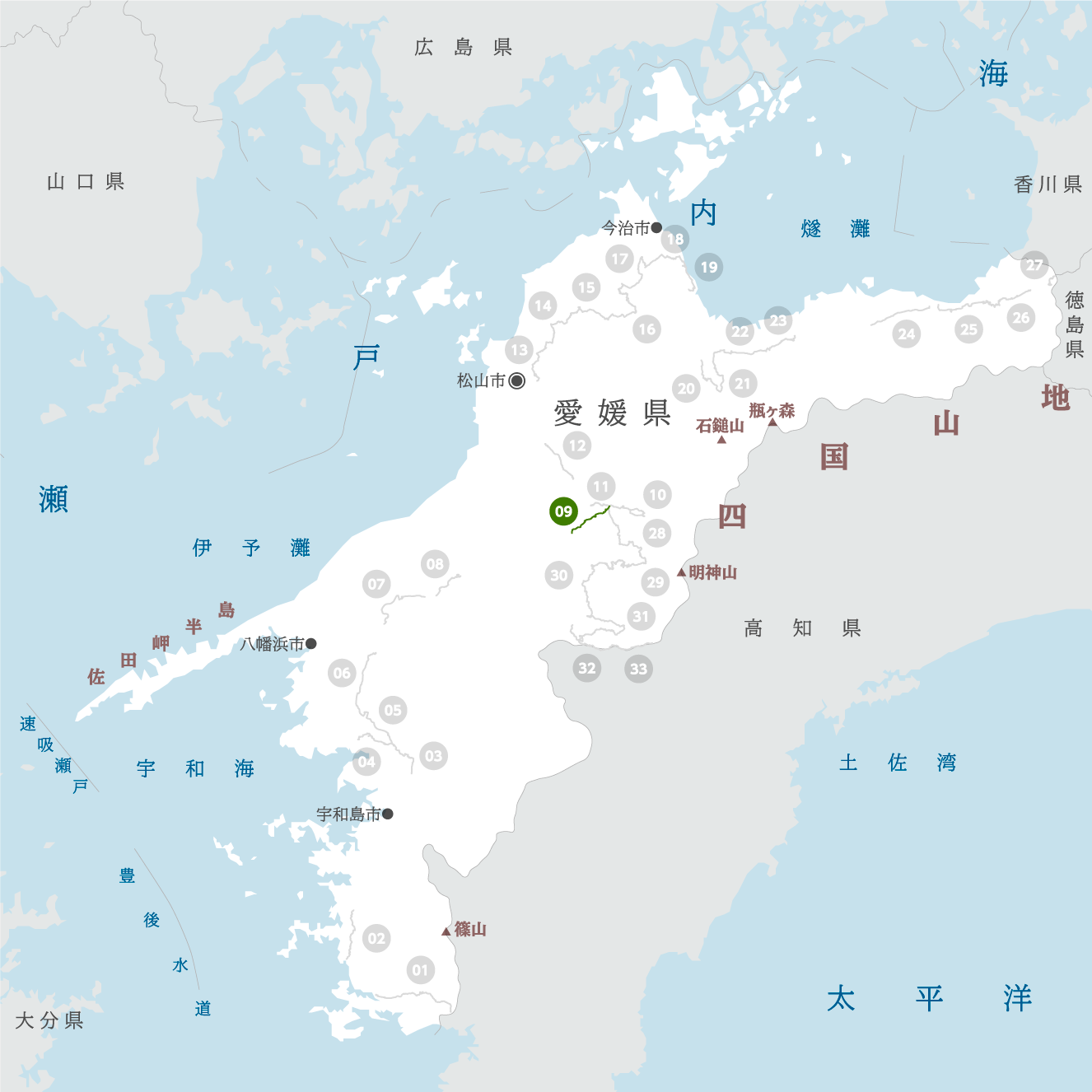 愛媛県の地図