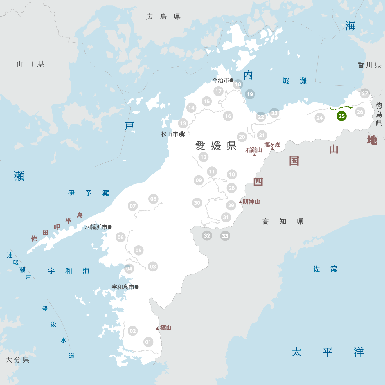 愛媛県の地図