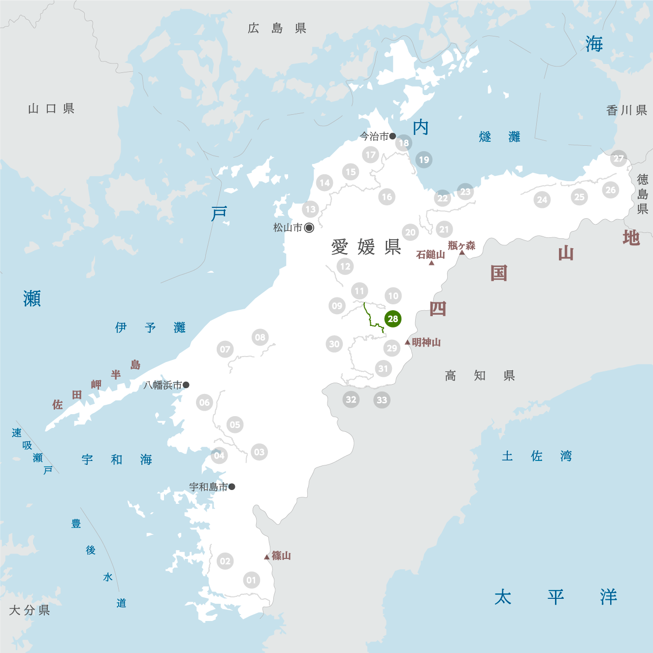 愛媛県の地図