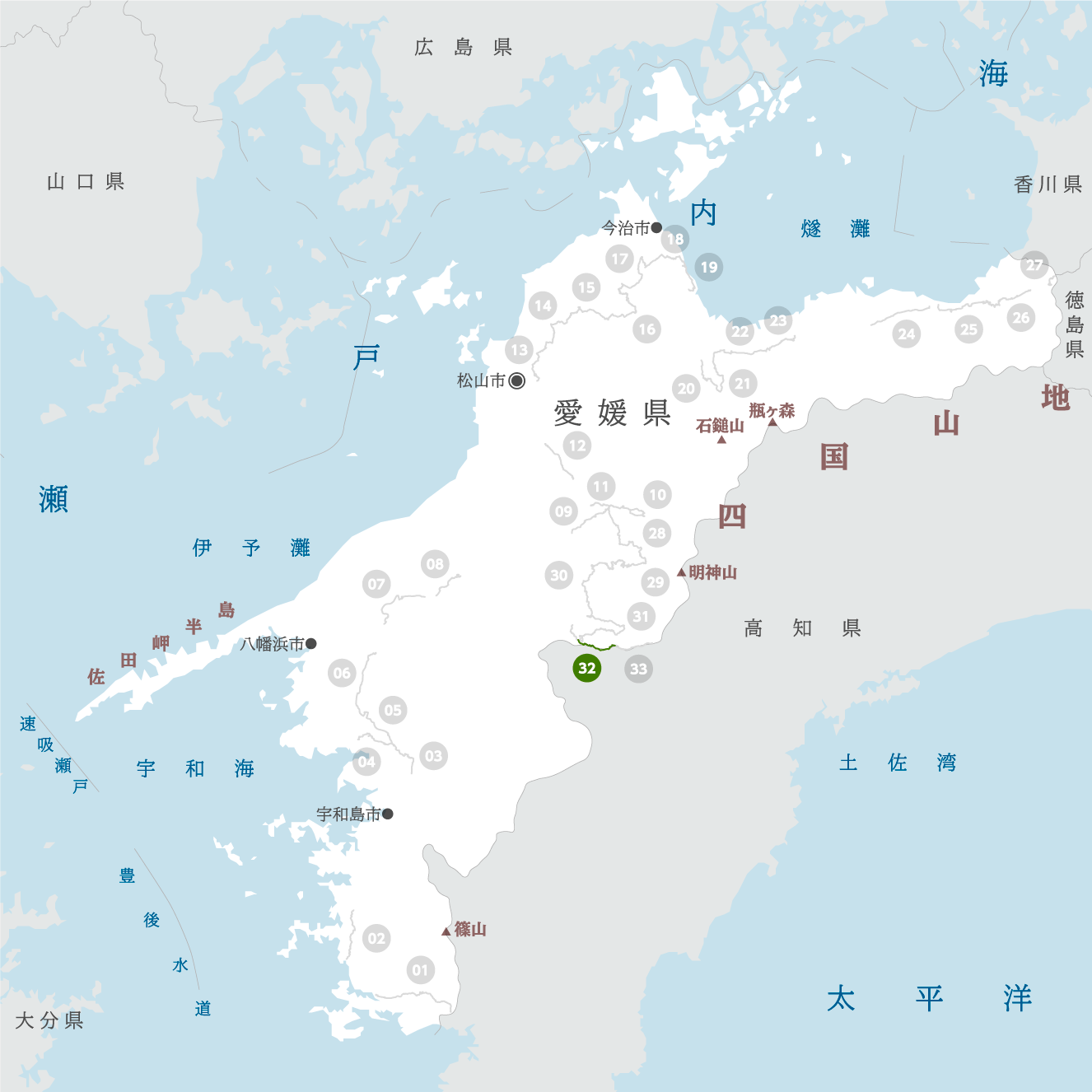 愛媛県の地図