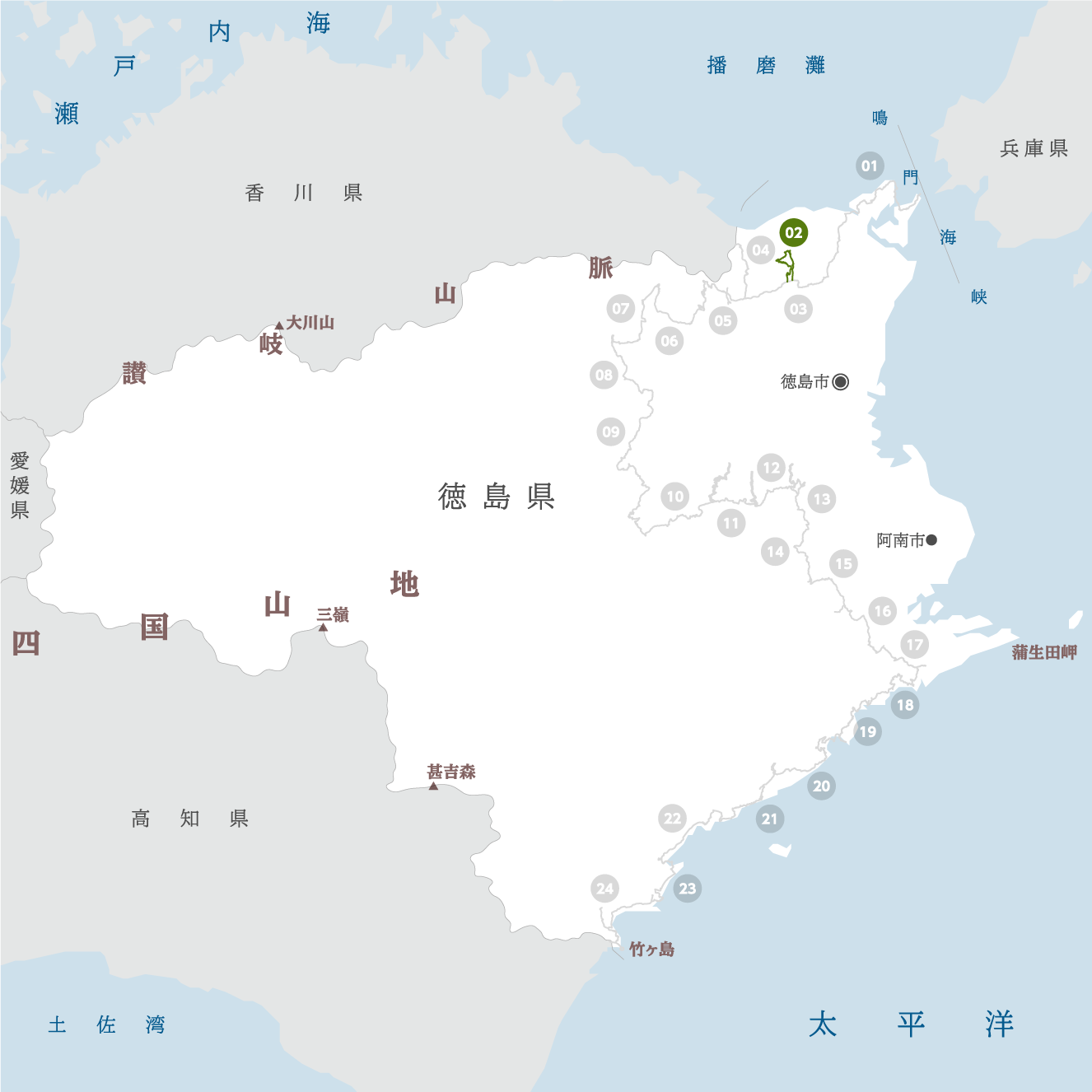 徳島県の地図