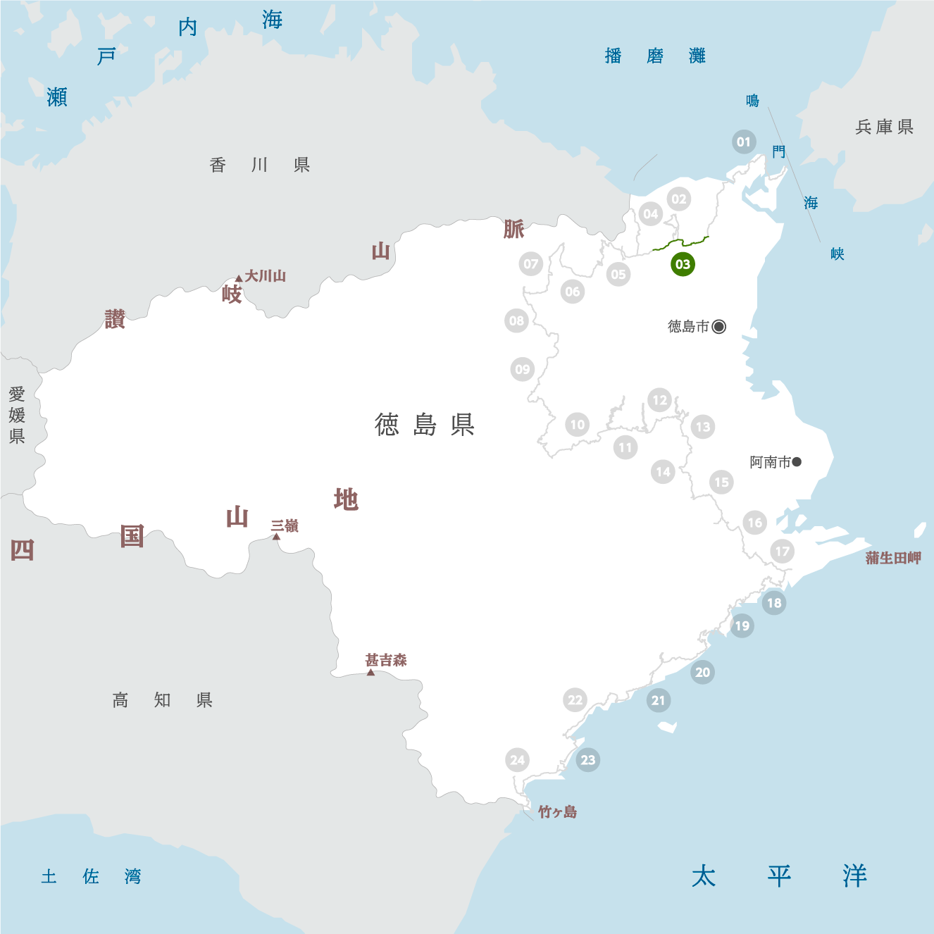 徳島県の地図