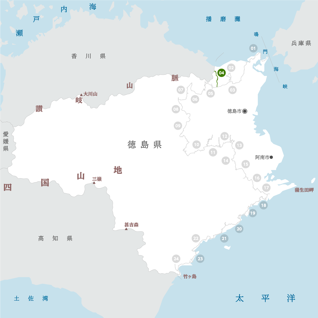 徳島県の地図