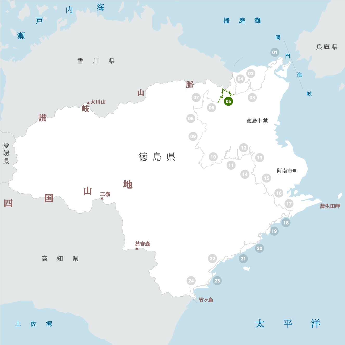 徳島県の地図