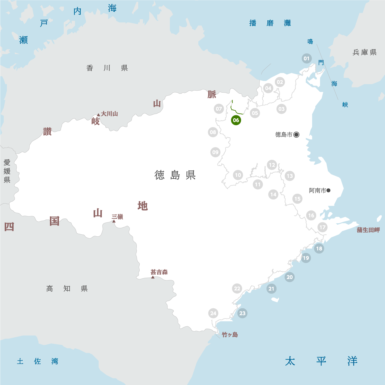 徳島県の地図