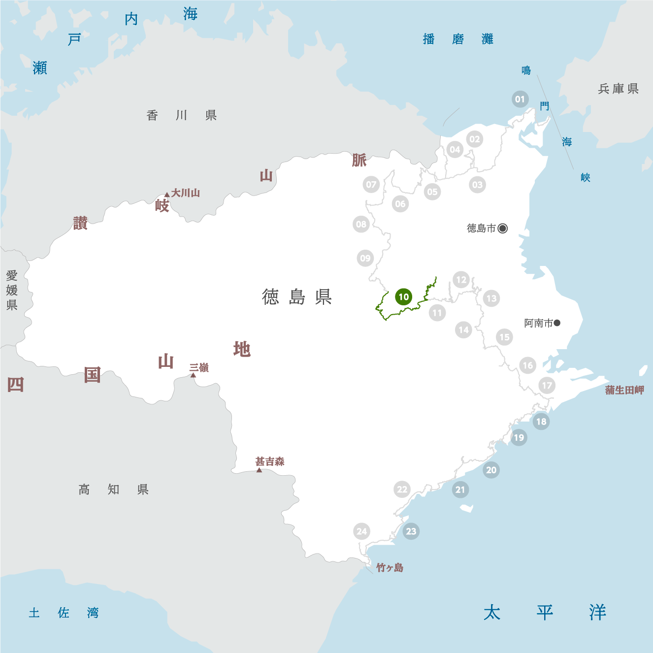 徳島県の地図