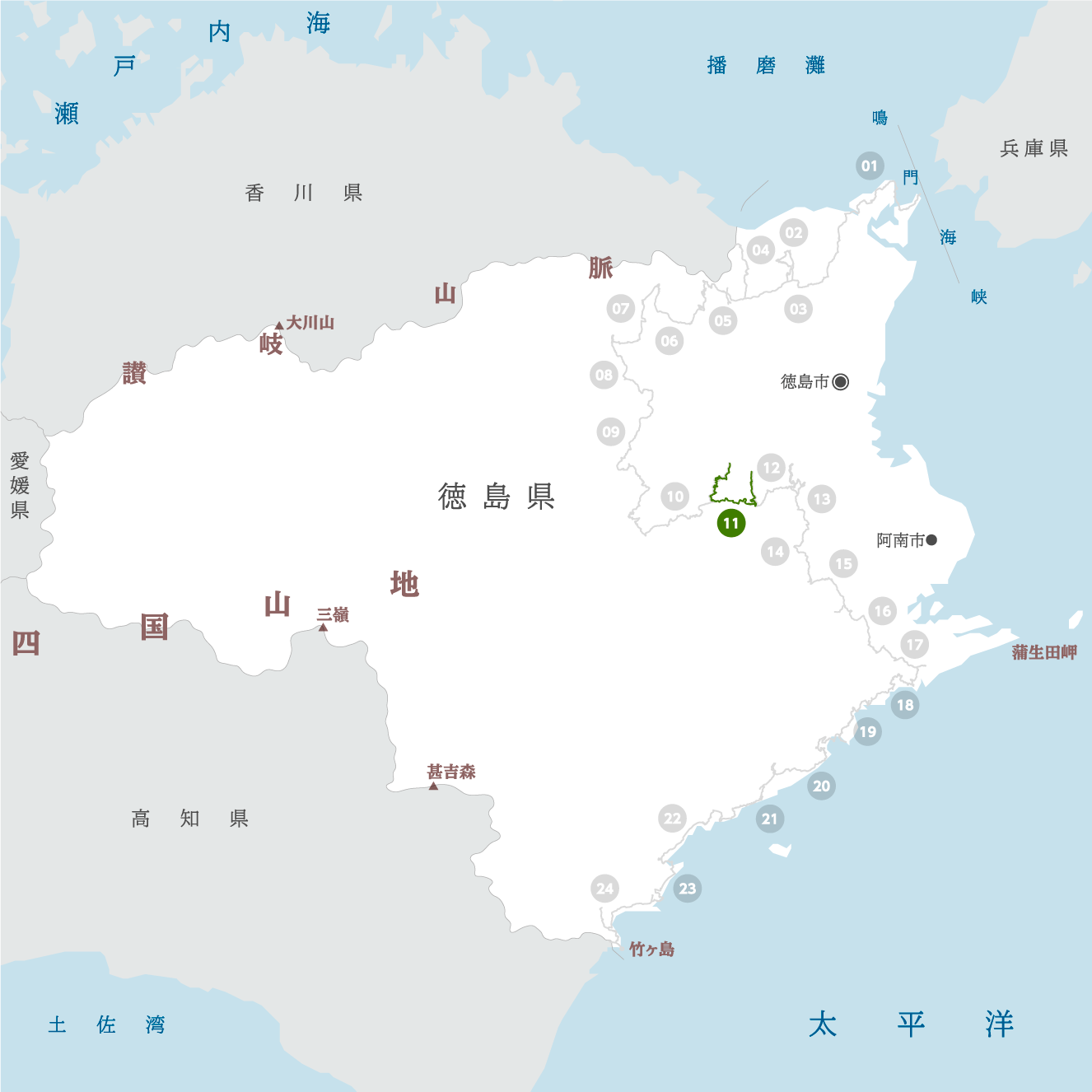 徳島県の地図