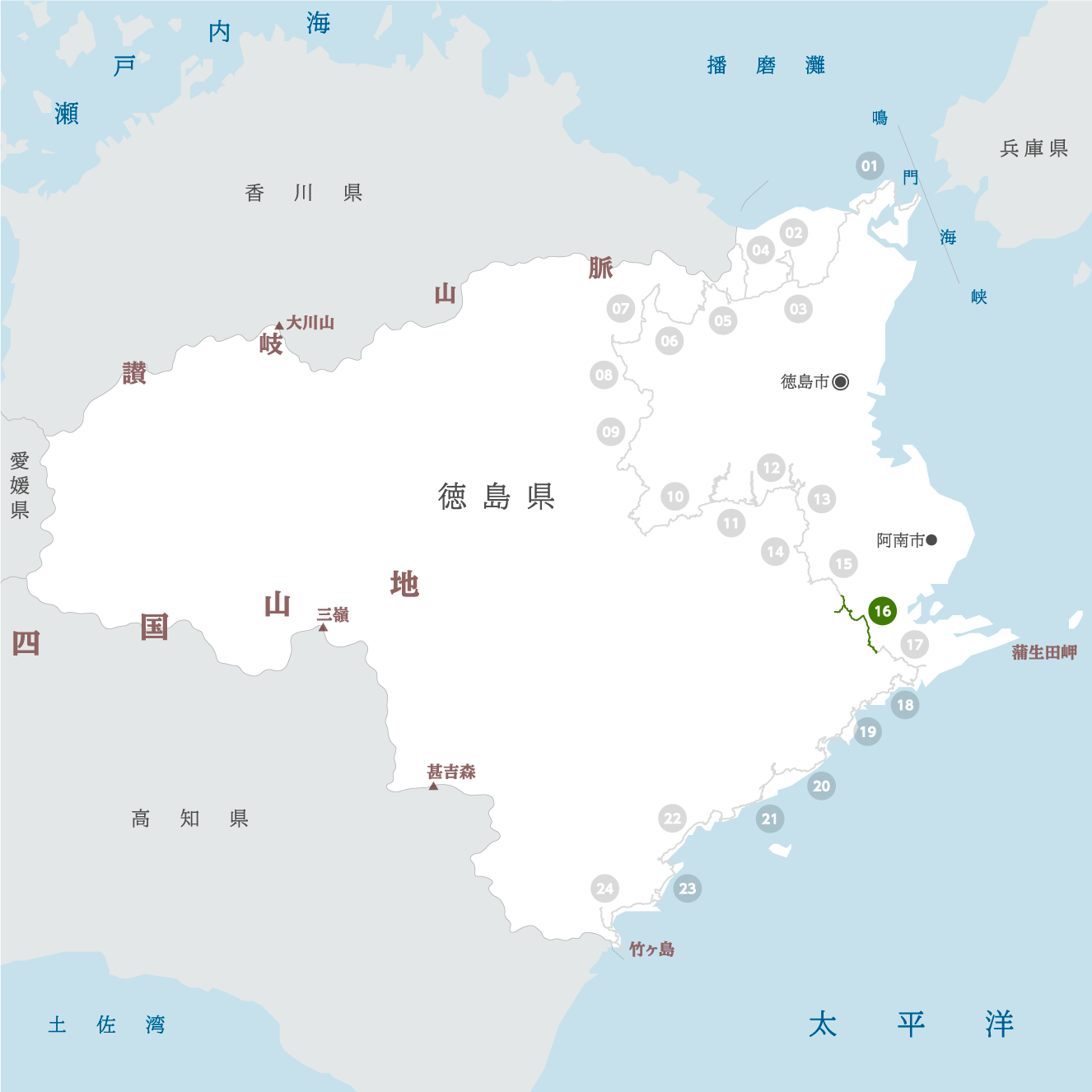 徳島県の地図