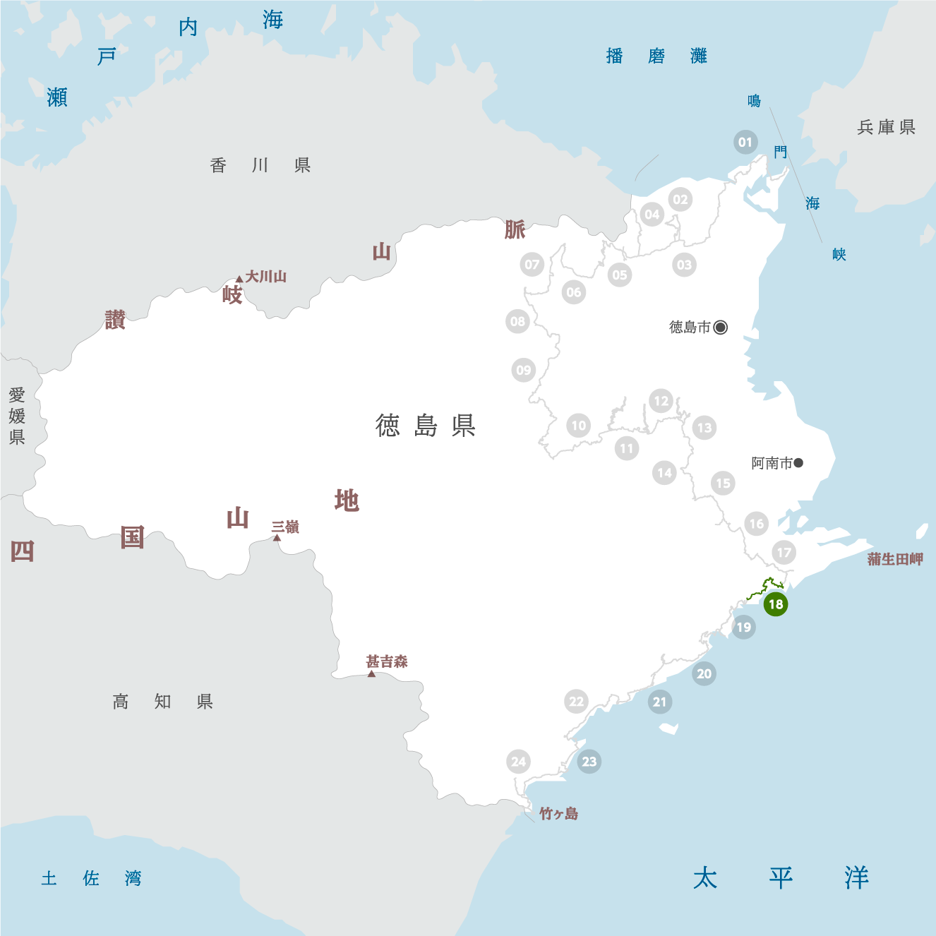 徳島県の地図