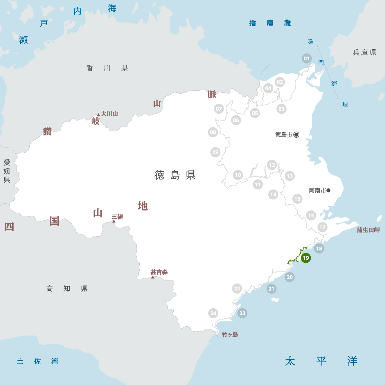 徳島県の地図